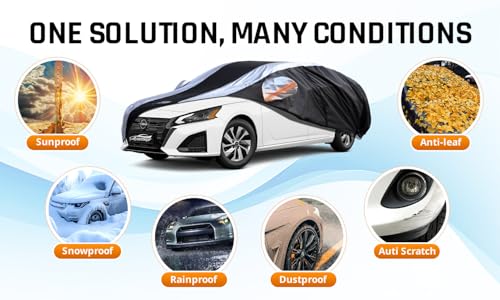 Image of Altima Car Cover Waterproof All Weather with Silver Strip Design, Custom Fit for Altima 2005-2025, Accessory with Door Zipper & Windproof Straps