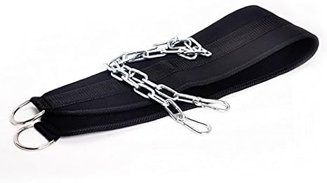 Pull-up Belt Weighted Dip Belt with Chain Double D-ring Weightlifting Back Support Strap Home Gym Equipment Waist Belt