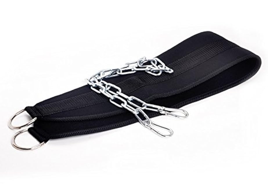 HemeraPhit Pull-up Belt Weighted Dip Belt with Chain Double D-ring Weightlifting Back Support Strap Home Gym Equipment Waist Belt