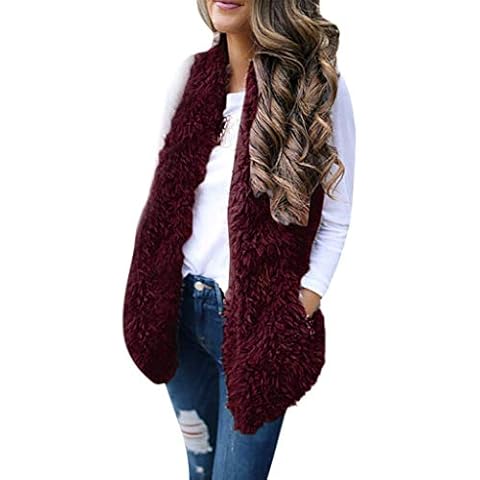 Onsoyours Damen Weste Winter Kunstpelz Weste Ärmellose Fellweste Damen Fleeceweste Plüschweste Ärmellos Kunstfell Teddy Warm Bequem Pelzweste Pelzjacke Pelzmantel Weinrot M Cover