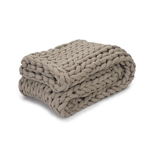 Nuzzie Chunky Knit Weighted Blanket - Breathable, Cooling, Hand Made Knit Throw Blanket for Sleep for Relaxation - Machine Washable, Stylish Design (Taupe, Throw | 12lbs | 44'x60')