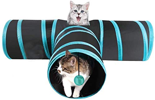 Cadosoigh Cat Tunnel Toy Plegable, 3 Way Fun Run Fear Exercise Play Toy Cat Cat Grass Best Play House Rabbits