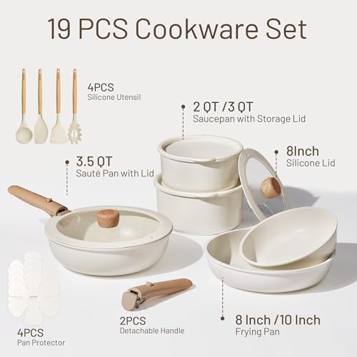 CAROTE 19pcs Pots and Pans Non Stick, Cookware Sets Detachable Handle, Induction Kitchen Pots and Pans,NonStick Cooking Set, Oven/Dishwasher/Fridge Safe, Space Saving #1