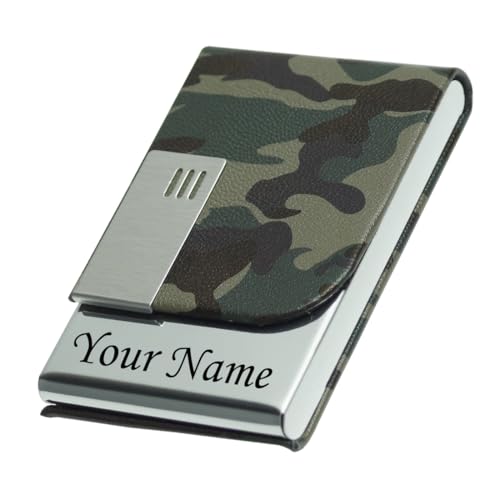 Image of Engraved Your Name Customized On Vertical Card Holder -Luxurious Unisex Design-RFID Blocking Stainless Steel 1 x 10 x 6 cm for Credit|Debit|ATM|Business Visiting Corporate Gift (Green-PTI)