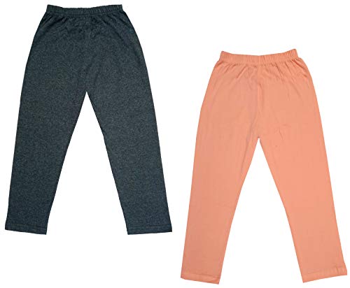 Image of IndiWeaves Girls Super Soft Cotton Solid Capri Pants (Peach, Grey, 8-9 Years) Pack of 2