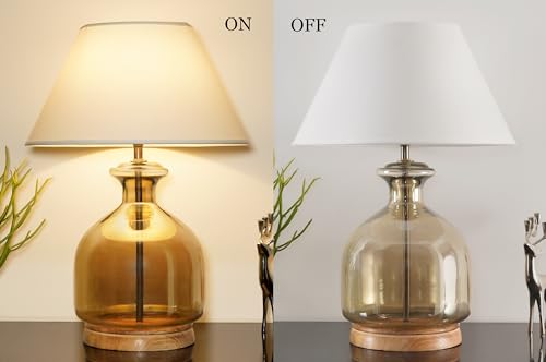 Image of Alper Smoke Luster Glass Table Lamp with Maroon Cotton Shade | Modern Designer Bedside & Living Room Decorative Table Light (Bulb Included)