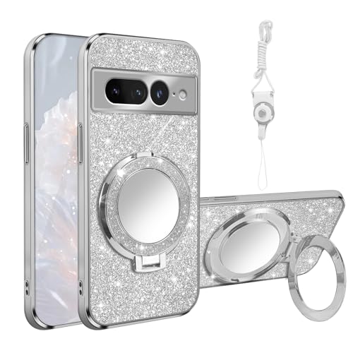 Coque Google Pixel 7 Pro argentée avec anneau support et miroir intégré