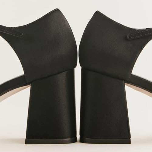 miss left Women Square Toe Adjustable Ankle Buckle D'Orsay Pumps Chunky High Heel Graceful Party Date Shoes Size 4-16 US3