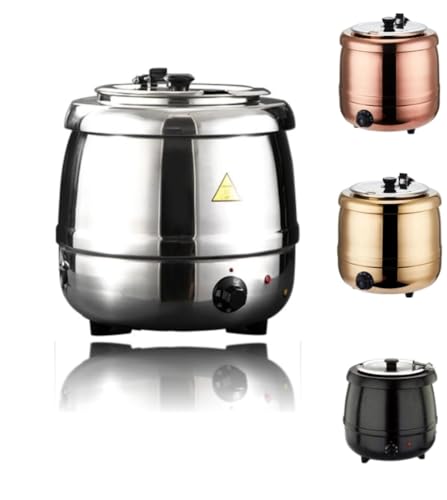 Yubbuio 断熱電気加熱スープポット 10L 業務用 温度調節可能 ステンレス製 レストラン・大家族向け 効率的加熱 スープウォーマー (ステンレス鋼)