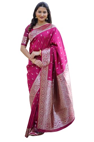 Image of SGF11 Women's Kanjivaram Pure Soft Silk Saree For Women Pure Golden Zari With Blouse Piece
