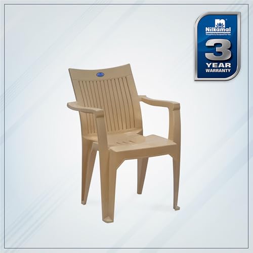 Image of Nilkamal Plastic Chair for Living room with Arm | 3 Year Warranty | For Home, Living Room, Outdoor | Marble Beige Colour | CHR2209