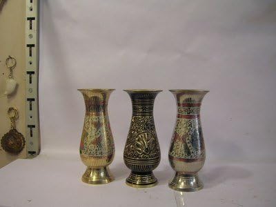 Skywalk Hand Crafted Metal Brass Flower Vase with Bidri Nakkashi Work, Collectible Art,Perfect for Home Decoration and Gifting 14.775 Cm X 7.375 Cm X 4.92 Cm Yellow