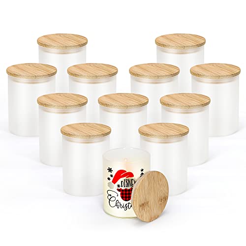 Agh Sublimation Glass Tealight Candle Holder Set Of 12-10 Oz 2 In 1 Sublimation Glass Jar With Bamboo Lid - Frosted Tea Light Candle Holder For Wedding Party Decorations, Home Table Decor #TOP20