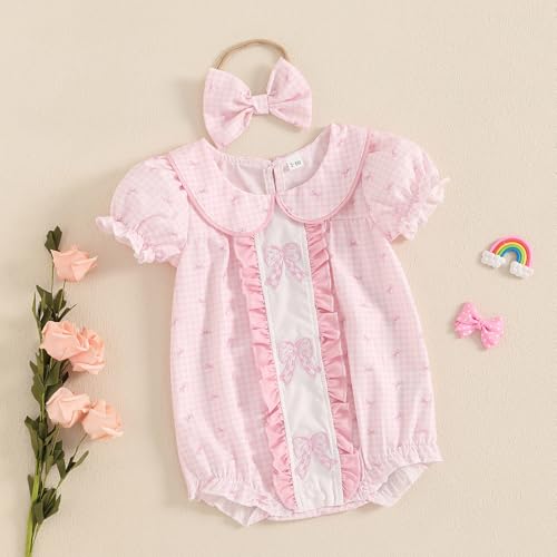 BemeyourBBs Baby Girl Bubble Romper Short Sleeve Peter Pan Collar Jumpsuit Newborn Infant Summer Clothes2