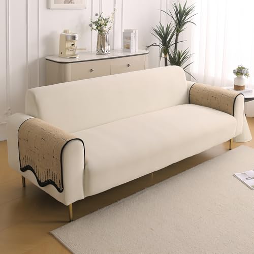 Image of HOKIPO Premium Supple Soft Wavy Anti-Slip Armrest Cover for Sofa, 1 Pair, Brown (AR-5971-BRN*2)