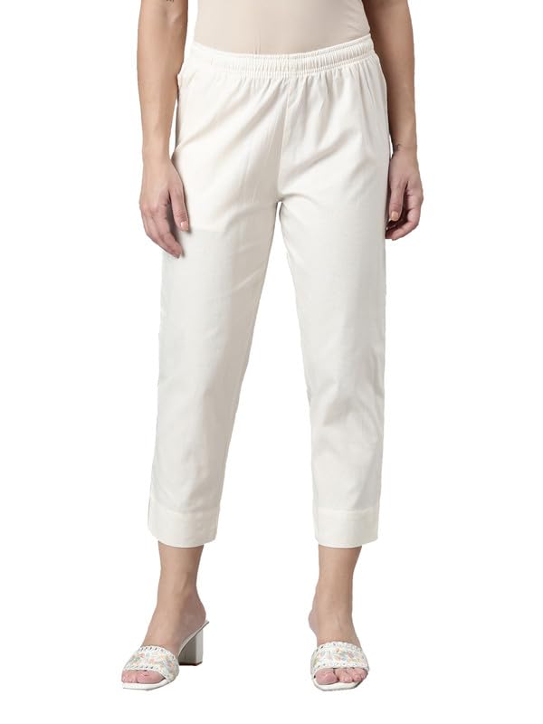Image of GO COLORS Solid Cropped Pencil Pant for Women | Breathable, Side Pocket