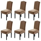 H.VERSAILTEX Velvet Dining Chair Covers Stretch Chair Covers for Dining Room Set of 6 Parson Chair Slipcovers Chair Protectors Covers Dining, Soft Thick Solid Velvet Fabric Washable, Camel