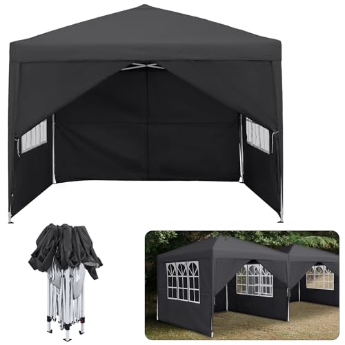 Froadp Pavillons 3x3 m Klappbarer Faltpavillon Pop-up Partyzelt Wasserdicht mit Seitenteilen & Tragetasche UV Schutz Festzelt Gartenzelt für Outdoor Picknick Party Camping, Anthrazit