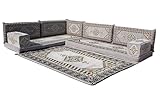 L Shaped Arabic Floor Cushions, Sectional Sofas, Arabic Majlis Set, Custom Made Sofa, Arabic Sofa Set, Seating Cushions (4'' Thickness Sofa, L Sofa + Rug, Gray)