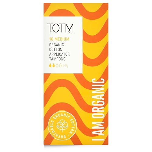 TOTM Organic Tampons with Biodegradable Cardboard Applicator | Medium Pack of 16 | Made from Cotton | Soft & Sustainable Natural Tampons for Leak-Free Comfort