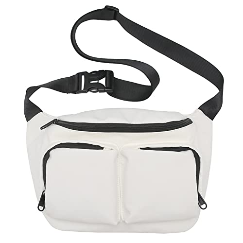 Bauchtasche, Brusttasche, Unisex, Hip-Hop-Canvas, modische Schultertasche, Hüfttasche für Männer und Frauen, große Kapazität, Streetwear-Handytasche, weiß, 120cm Cover