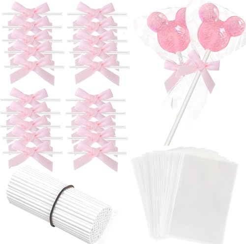 300Pcs Cake Pop Sticks and Treat Bags Kit Including 100 Cakepop W...