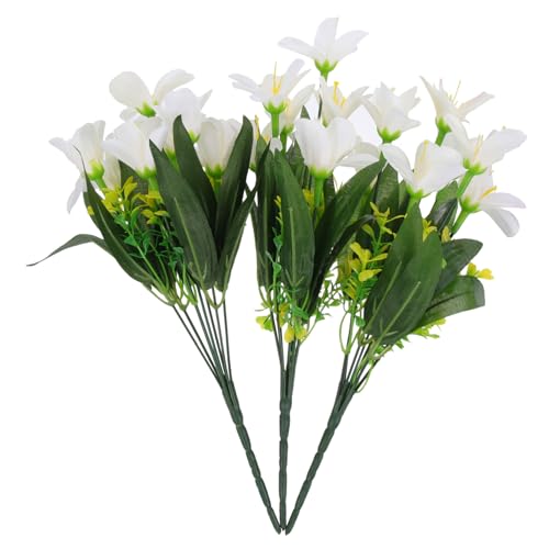 POPETPOP 3 pièces Bouquet de Lys Artificiels Décoration Réaliste pour Mariage Maison Fête DIY Fleur Ornement sans Entretien Réutilisable Bouquet Décoratif pour Chambre et Table
