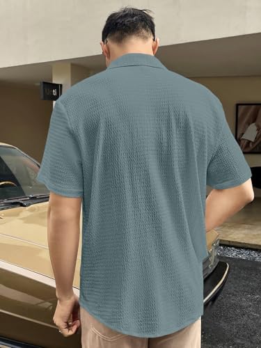 Image of GRECIILOOKS Men's Polycotton Shirt |Stylish Casual Regular Fit Shirts | Textured Half Sleeve | Slim Fit | Business & Meeting Ready (Available in Plus Size)