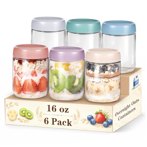 SECLENT 6 Pack Overnight Oats Containers with Lids, Wide Mouth