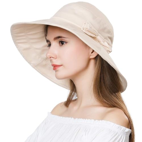 Womens Sun UV Protection Hats Cap Summer Garden Shade Sunblock Hat Crushable Large XL Big Beige