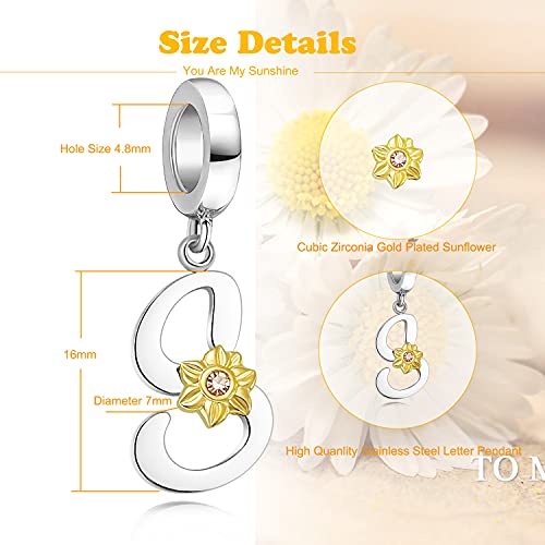 Power Wing Sunflower Gifts You Are My Sunshine Initial Letter S Pendant Charms For European Bracelets #TOP1