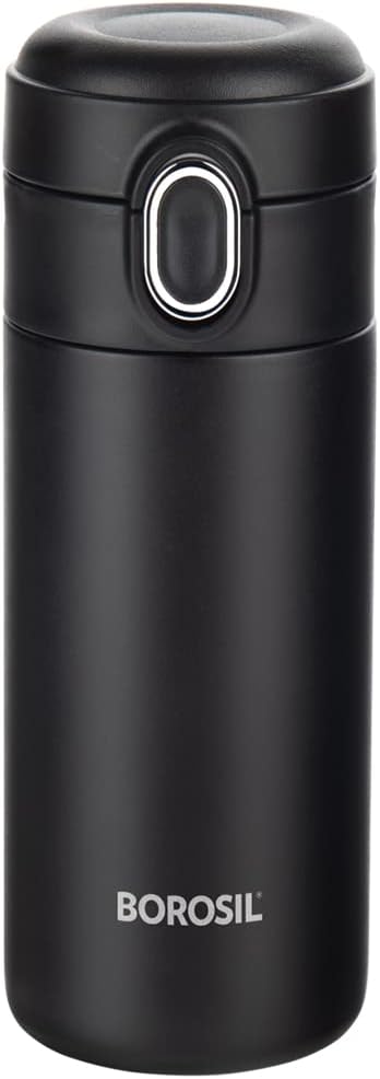Borosil Traveller 300ml Stainless Steel Water Bottle | Double Wall Vacuum Insulated Flask | 10 Hrs Hot & Cold | Leakproof, BPA Free | Bottle for School, Office, College & Gym