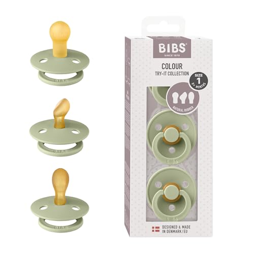 Image of BIBS Pacifiers 0-6 Months | 3-Pack Soothers | BPA-Free Symmetrical Nipple | Made in Denmark | Ivory Try-It Collection (Sage)