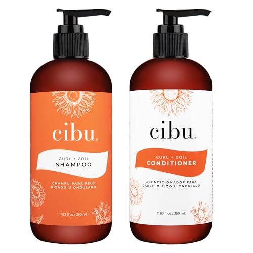 CIBU Curl + Coil Shampoo and Conditioner Bundle - Cleanses Hydrates and Preserves Natural Curl & Coil for Smooth Manageable Hair - Sulfate-Free Curly Hair Shampoo and Conditioner Set Pack of 2