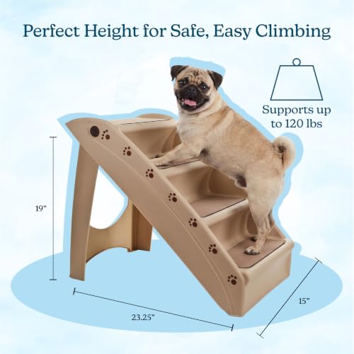PETMAKER Pet Stairs - Home and Vehicle Foldable Nonslip Dog Steps with 4-Step Design - For Puppies, Kittens, and Other Small Pets (Tan)
