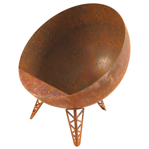 4elementi VIS Feuerschalen für den Garten Camping Terrasse Outdoor Feuerstelle mit 3 Beinen in Kugelform Gartenfeuerschale aus Rohstahl in Rustikal-Design Rost Optik D:58 cm