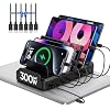 300W Charging Station for Multiple Devices, 8 Port Multi USB C Fast Charger Station Dock for MacBook iPhone 17/16/15/14/13/12 Samsung Pixel Series iPad, Black (6 Mixed Short Cables Included)