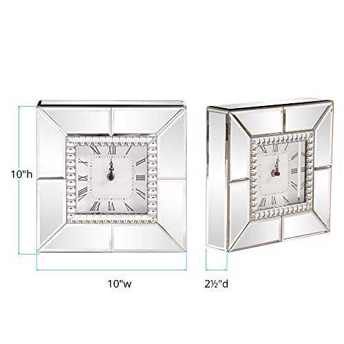 Howard Elliott Collection Mirrored Finish Table Clock with Beaded Glass Trim, Decorative Silver Mirror Clock for Office, Desk or Bedside Table, Gift for Wedding, Anniversary and Birthdays 10 x 10 Inch by Howard Elliott Collection - Image 5