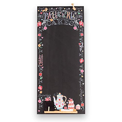 Chalkboards UK CHB137 Patisserie - Pizarra de cocina alta y fina con cuerda, bandeja y tiza. Gama de diseño de cabinas, madera, negro, 60 x 26,5 x 1 cm