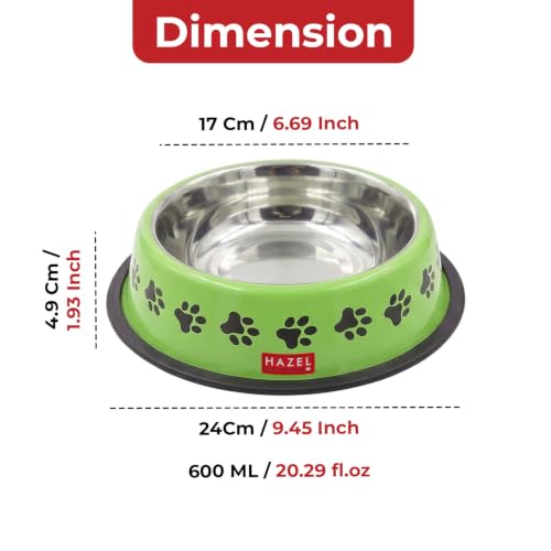 Image of HAZEL Green Stainless Steel Pet Food Bowl with Paw Print Design | Paw Print