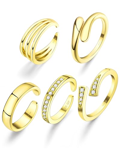 14k Gold Filled Toe Rings for Women Non Tarnish Adjustable Silver Toe Ring Simple Hug CZ Triple Open Band Ring Summer Beach Toe Jewelry for Women Sexy