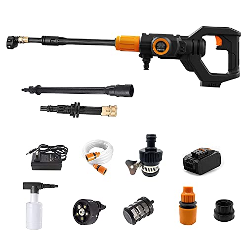 HXJZJ Akku-Hochdruckreiniger,Max 435 PSI Drahtlose Autowaschanlage Hochdruck-Autowaschwasser mit 20V Lithium-Ionen-AkkuPistole Tragbarer Hochdruckreiniger Geeignet für Patio Caretc,Orange Cover