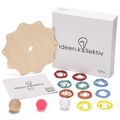 ideen.kollektiv UFO-Spiel – Interaktives Teambuilding-Spiel aus Holz für Gruppen von 3 bis 10 Personen, fördert Kommunikation, Teamwork & Geschicklichkeit, inkl. 3 Bälle & vielseitigen Spielvarianten