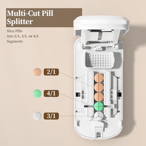 Image of Daviky Pill Cutter Splitter for Small & Tiny Pills, Dual Safety Blades | Adjustable Centering Slot, Precise 1 /2 1 /3 1 /4 Tablet Cutter, Built-in Storage, Portable & Senior-Friendly