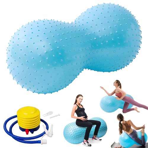 Afenau Bola de maní para terapia infantil, bola de cacahuete para niños de 45 x 90 cm con bomba, bolas de ejercicio de cacahuete antiestallidos, bola de yoga portátil de PVC grueso para embarazo para