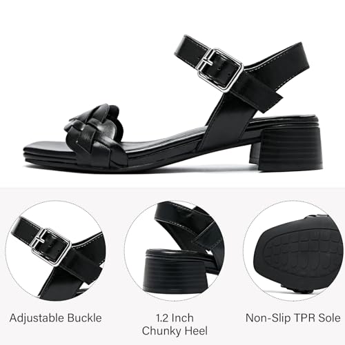 Women's Chunky Heeled Sandals - Block Low Heels Summer Ankle Strappy Square Open Toe Dressy Wedding Sandals for Women.4
