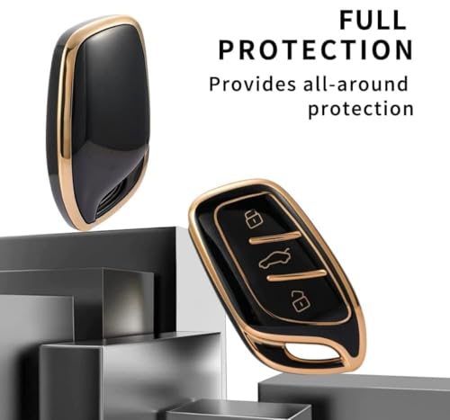 Image of AUTODIFYA TPU Car Key Cover Black & Golden Compatible for MG Astor, MG ZS EV Electric (MG, 3 Button Push Start Key)