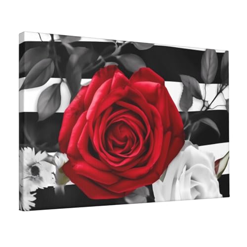 Tableau vintage fleurs rouges 30,5x45,7 cm : décoration murale chambre