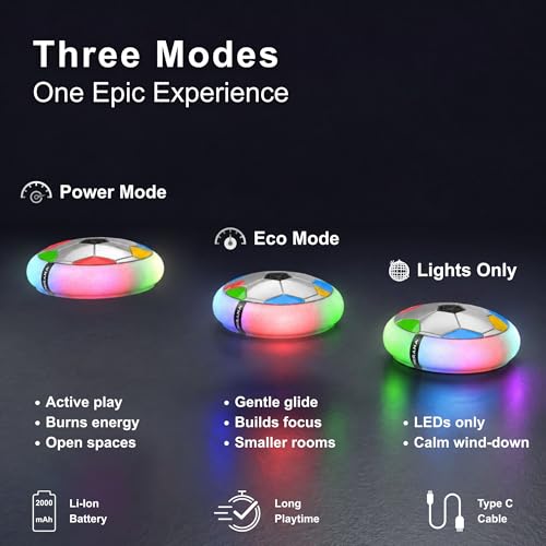 Image of Mirana 3-Mode Rechargeable Hover Football for Kids | Indoor Electric Air Football with LED Lights | Birthday Gift for Boys | BIS Certified | Made in India | Silver