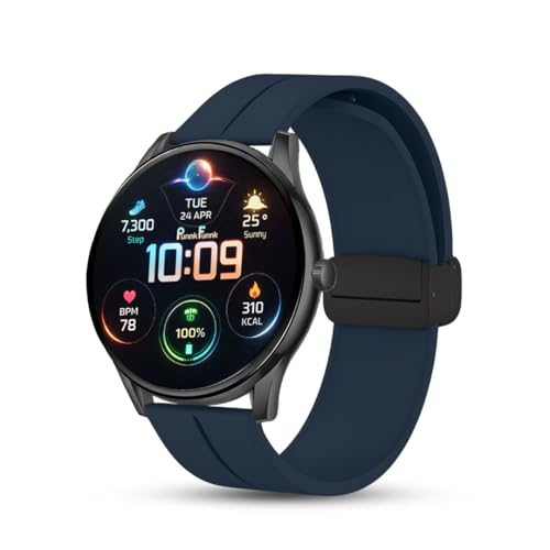 Image of PunnkFunnk Glavito Round Dial Smartwatch 1.49 inch AMOLED Display, 100+ Sports Modes, IP67, Health Tracking, Bluetooth Calling, Crown Control, 100+ Watch Faces for Men & Women (Magnetic Dark Blue)